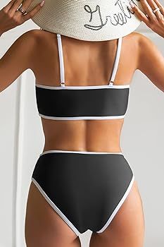 B2prity Women's Two Piece V Neck Swimsuit High Cut Tummy Control Bathing Suit High Waist Bikini 2... | Amazon (US)