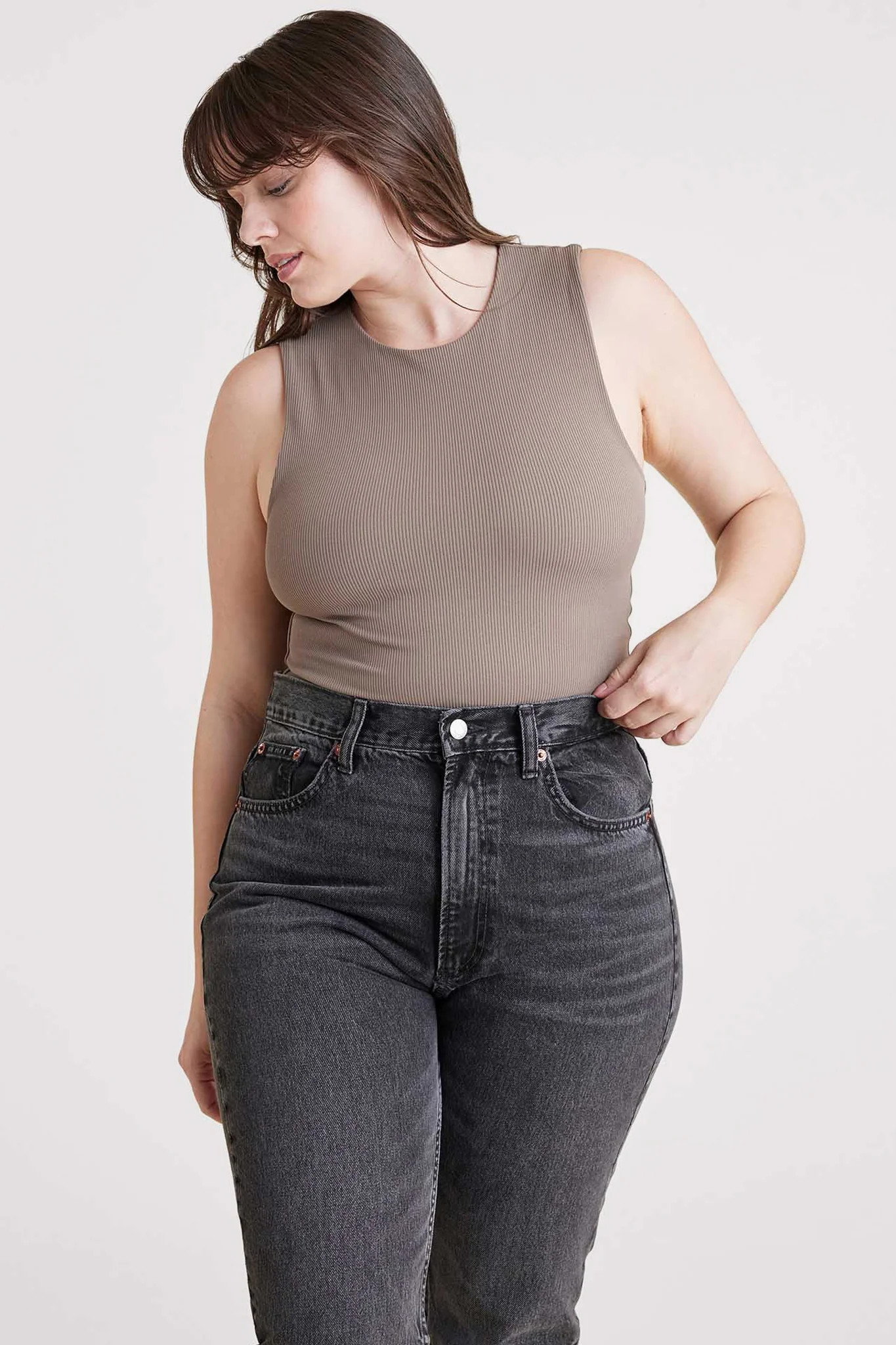 Ribbed Crewneck Tank Bodysuit | nuuds