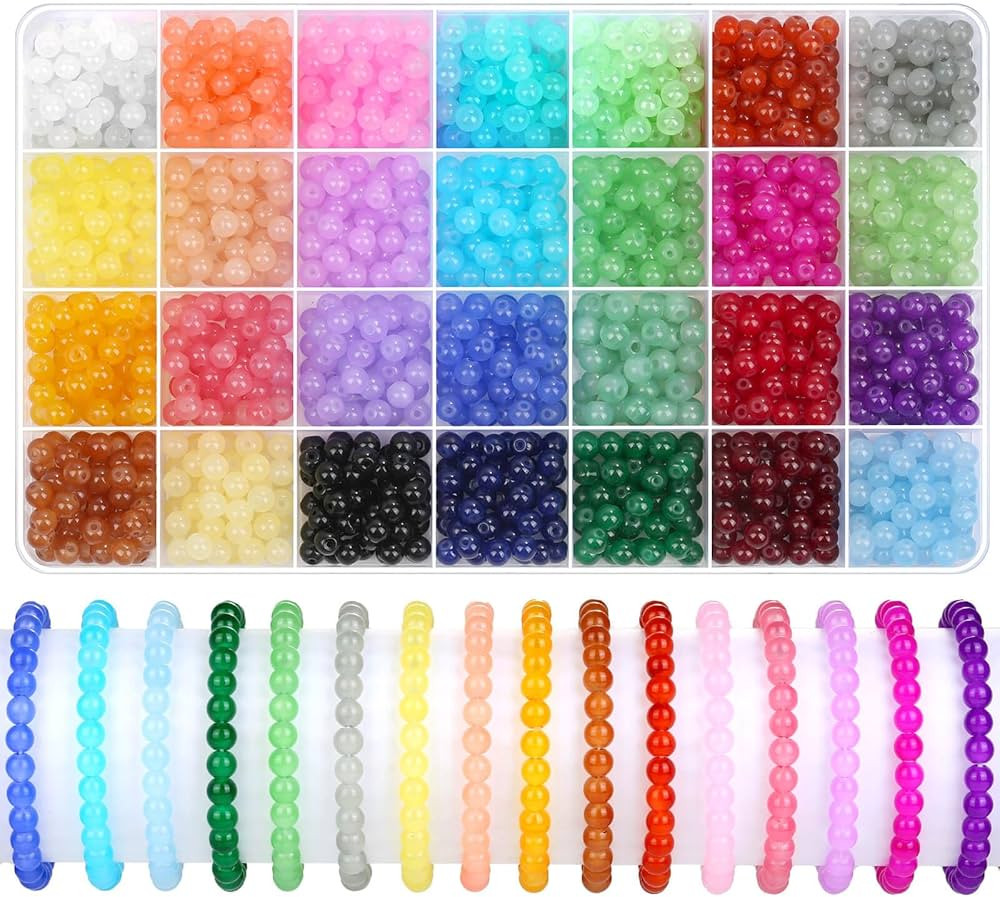 shynek 1400 Pieces 6mm Round Glass Beads for Jewelry Making, 28 Colors Crystal Beads for Bracelet... | Amazon (US)
