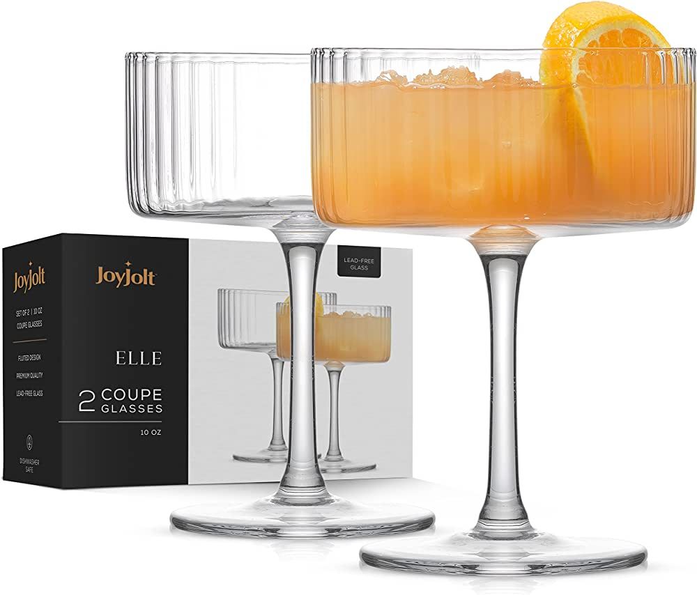 JoyJolt Fluted Ribbed Glasses - 10oz Coupe Glass Set of 2, Unique Champagne Glasses for Cocktails... | Amazon (US)