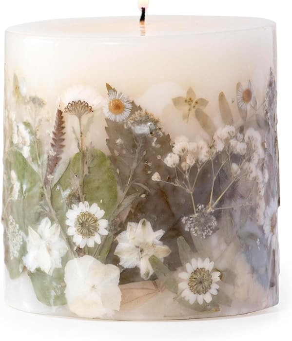 ANDALUCA Pressed Real Flowers Handcrafted Botanical Floral Pillar Candle (Natural White) | Amazon (US)