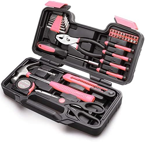 Cartman 39Piece Tool Set General Household Hand Tool Kit with Plastic Toolbox Storage Case Pink | Amazon (US)