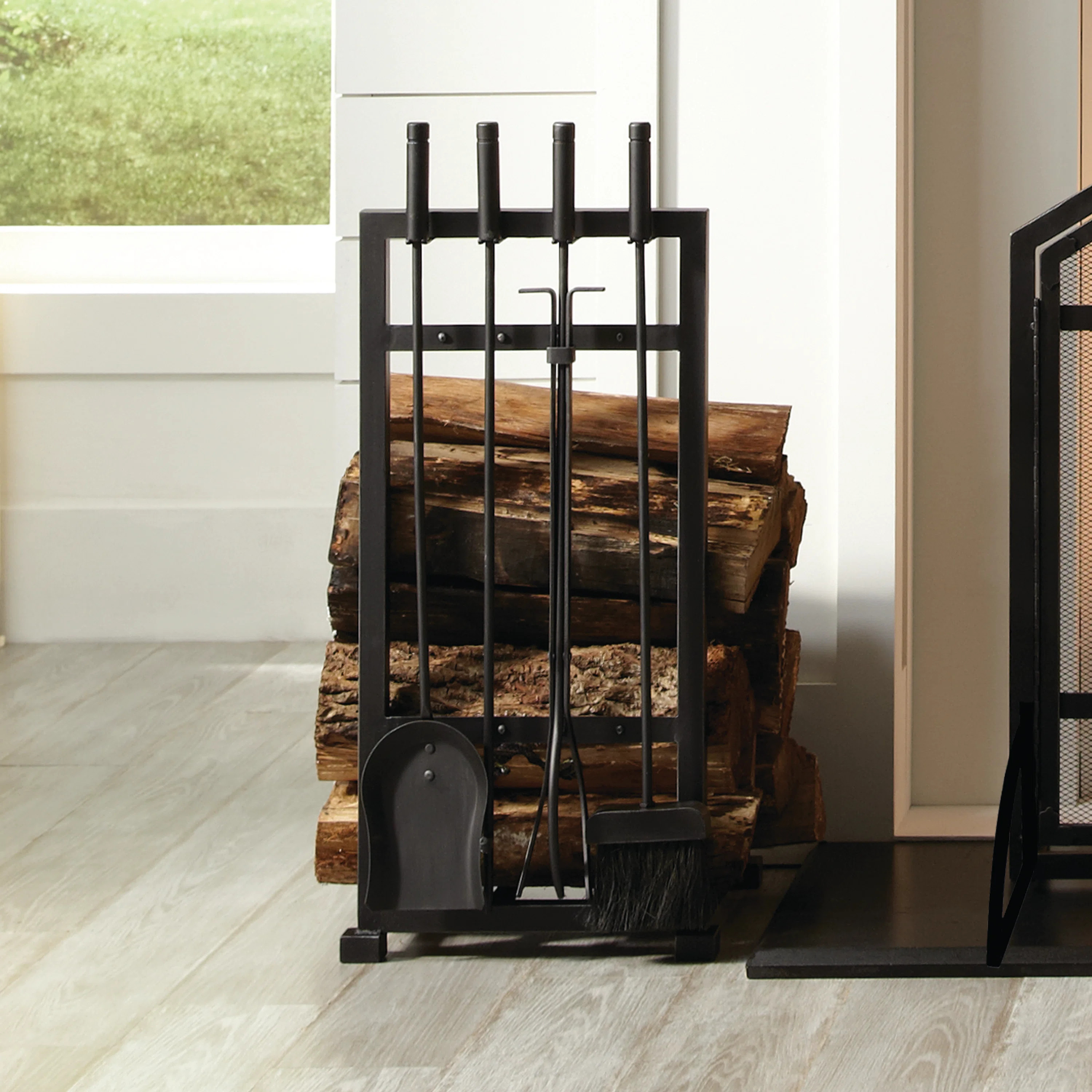 Adiqa Log Holder 4 Piece Fireplace Tool Set | Wayfair North America