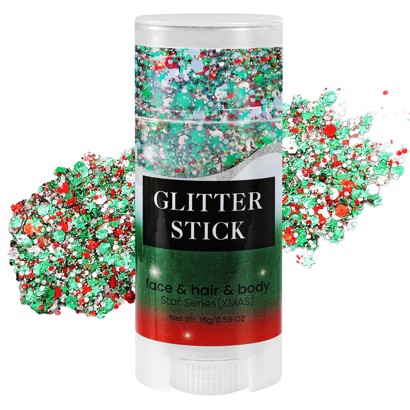 Mysense Christmas Glitter Stick for Face Hair Body, Red Silver Green Chunky Sparkling Glitter Mak... | Amazon (US)