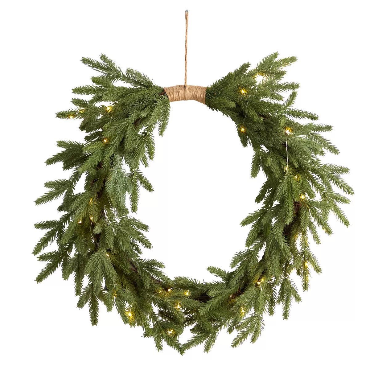 Nearly Natural 24" Pre-lit LED Cascading Pine Artificial Christmas Wreath Green with Warm White L... | Target