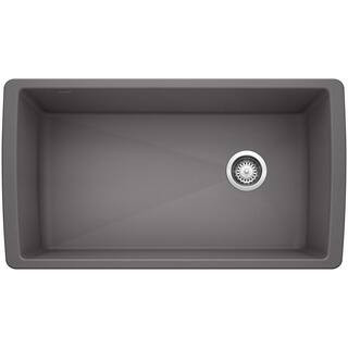 DIAMOND Silgranit Undermount Granite Composite 33.5 in. Single Bowl Kitchen Sink in Cinder | The Home Depot
