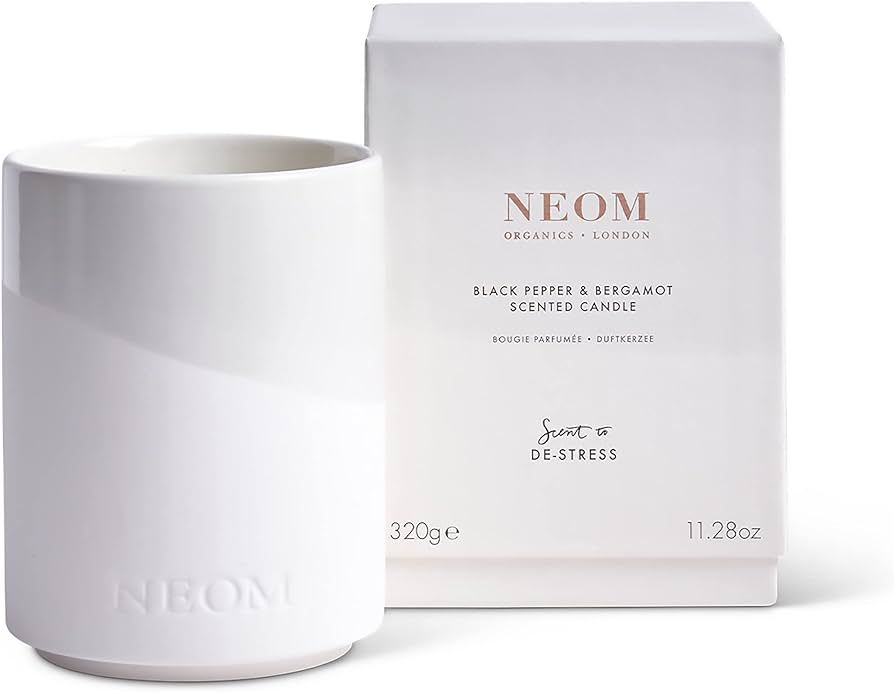 NEOM- Black Pepper & Bergamot Luxury Scented Ceramic Candle, 320g | Scent to De-Stress | 2 Wick Esse | Amazon (UK)