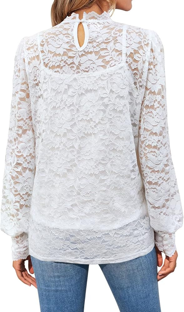 DOROSE Womens Lace Tops Dressy Casual Short Sleeve Floral Summer Blouses Shirts | Amazon (US)