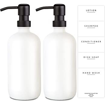 Emerson Essentials Thick Glass Soap Bottle Dispensers, 2 Pack, Rustproof Stainless Steel Pumps fo... | Amazon (US)