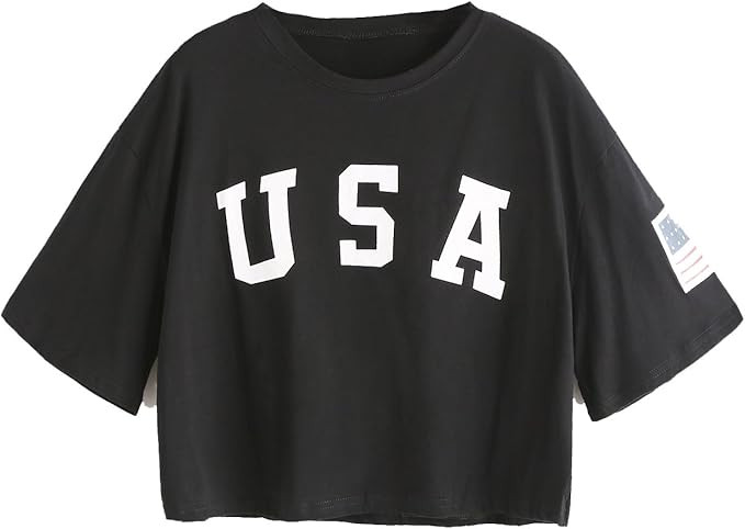 SweatyRocks Women's Letter Print Crop Tops Summer Short Sleeve T-Shirt | Amazon (US)