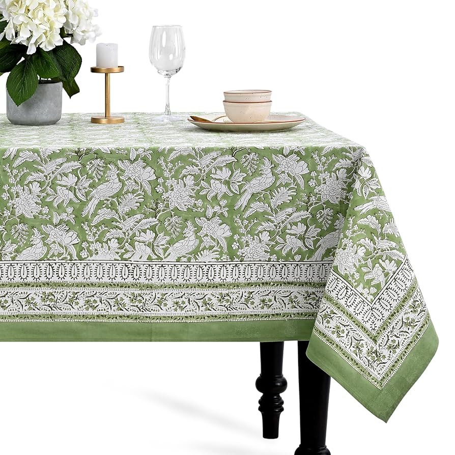 CPC Tablecloth 100% Cotton 72x190 Inch Indian Block Print Rectangle Table Cover, Green Table Clot... | Amazon (US)