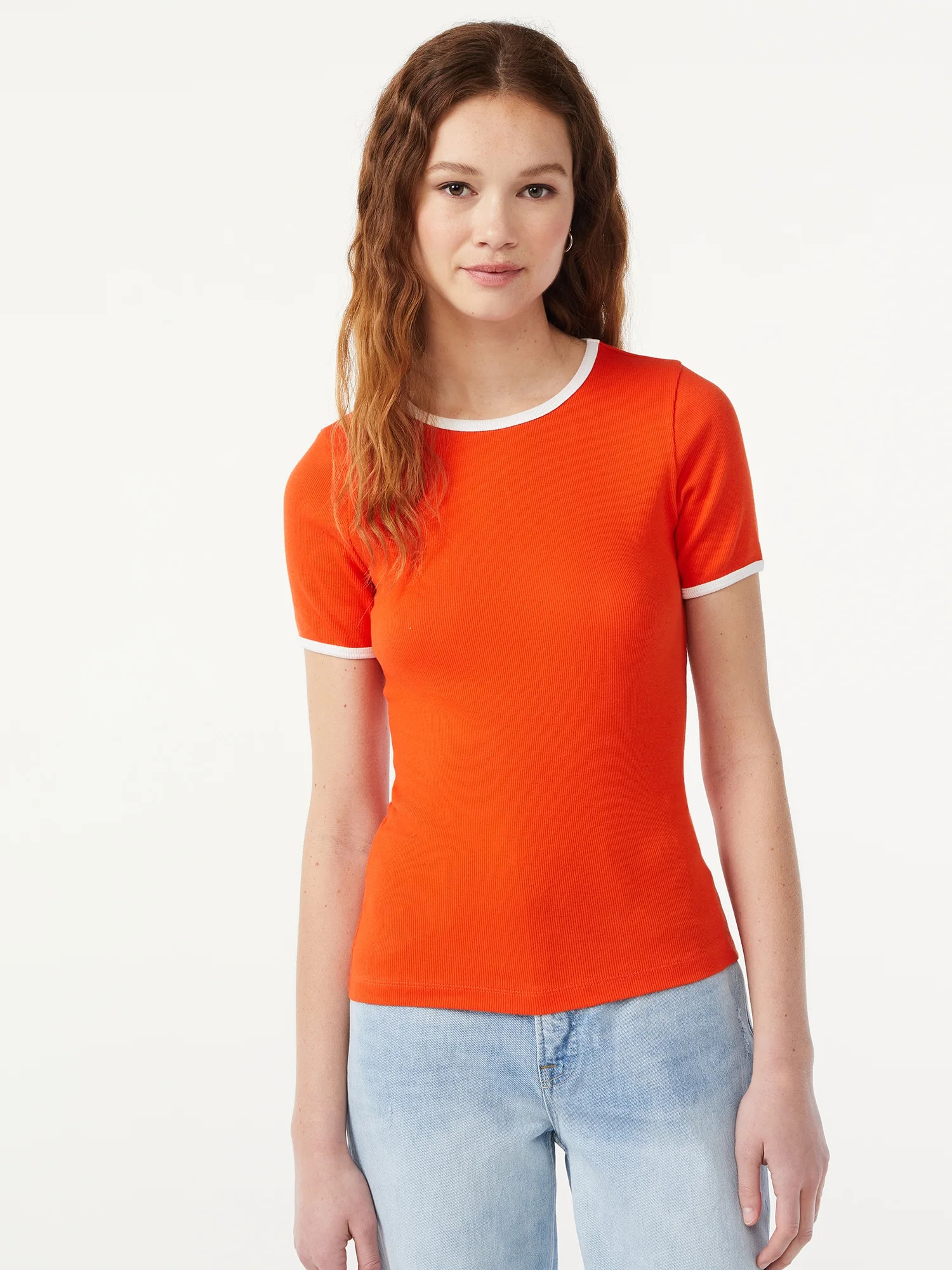 Free Assembly Women's Ribbed Crewneck T-Shirt with Short Sleeves - Walmart.com | Walmart (US)