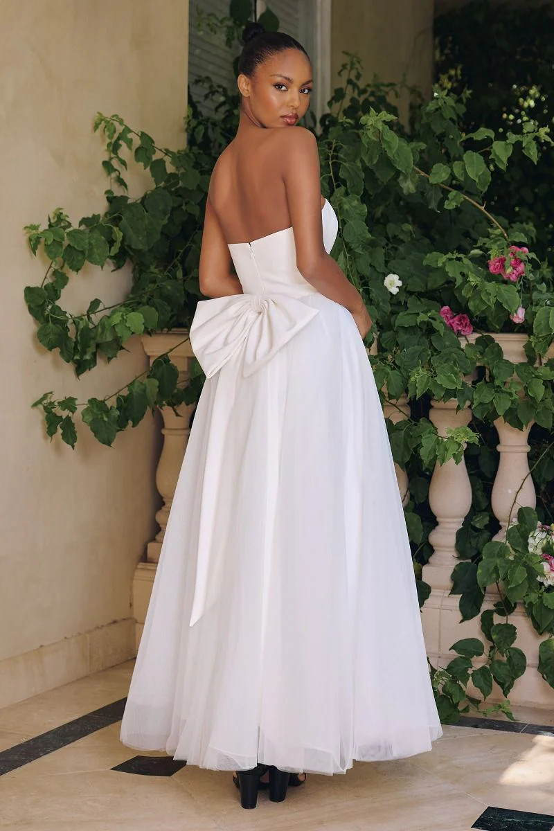 OPHELIA GOWN - OFF-WHITE STRAPLESS A-LINE DRESS WITH BOW | Lady Black Tie