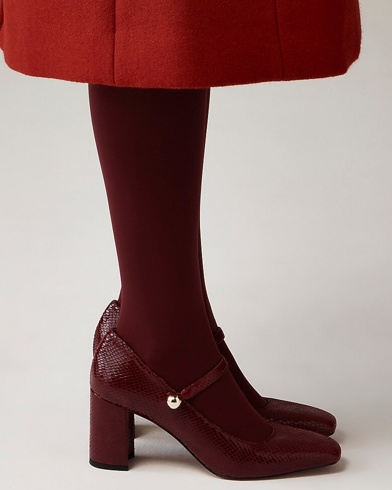 Maisie Mary Jane heels in snake-embossed Italian leather | J. Crew US