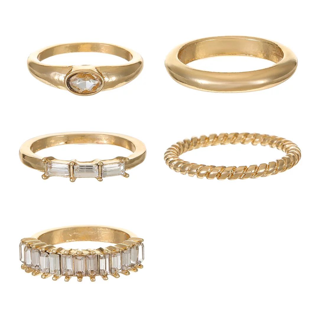 Time and Tru Women's Stackable Goldtone Ring Set, 5 Pieces,Crystal Accents, Size 8 | Walmart (US)