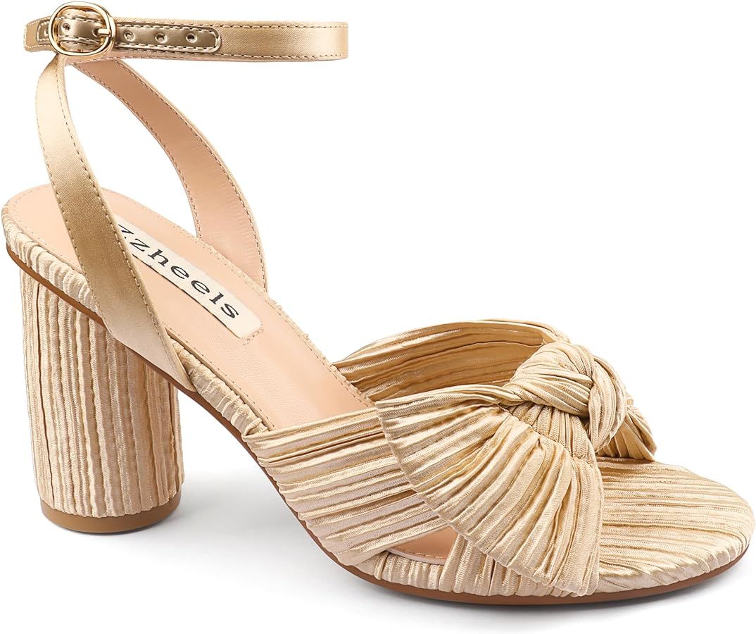 Zzheels Women's Bow Knot Heeled Sandals Open Toe High Block Ankle Strap Chunky Heels Bride Weddin... | Amazon (US)