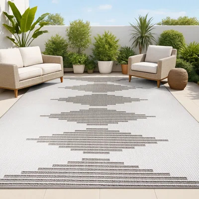 Vinales Diamond Stripe Light Gray/Black Indoor/Outdoor Rug | Wayfair North America