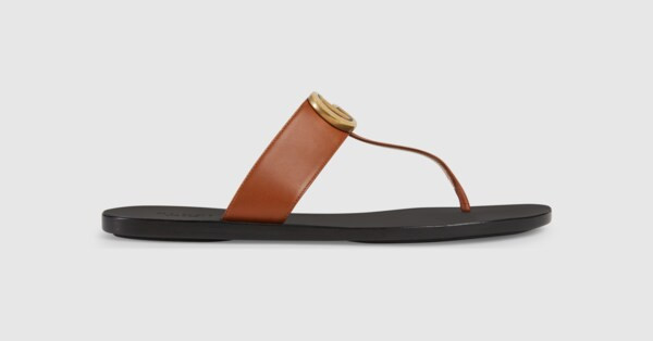 Leather thong sandal with Double G | Gucci (US)
