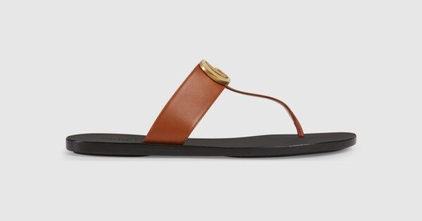 Leather thong sandal with Double G | Gucci (US)