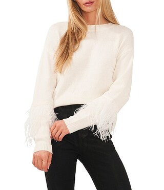 Chelsea & Violet Long Sleeve Crew Neck Ostrich Feather Sweater | Dillard's | Dillard's