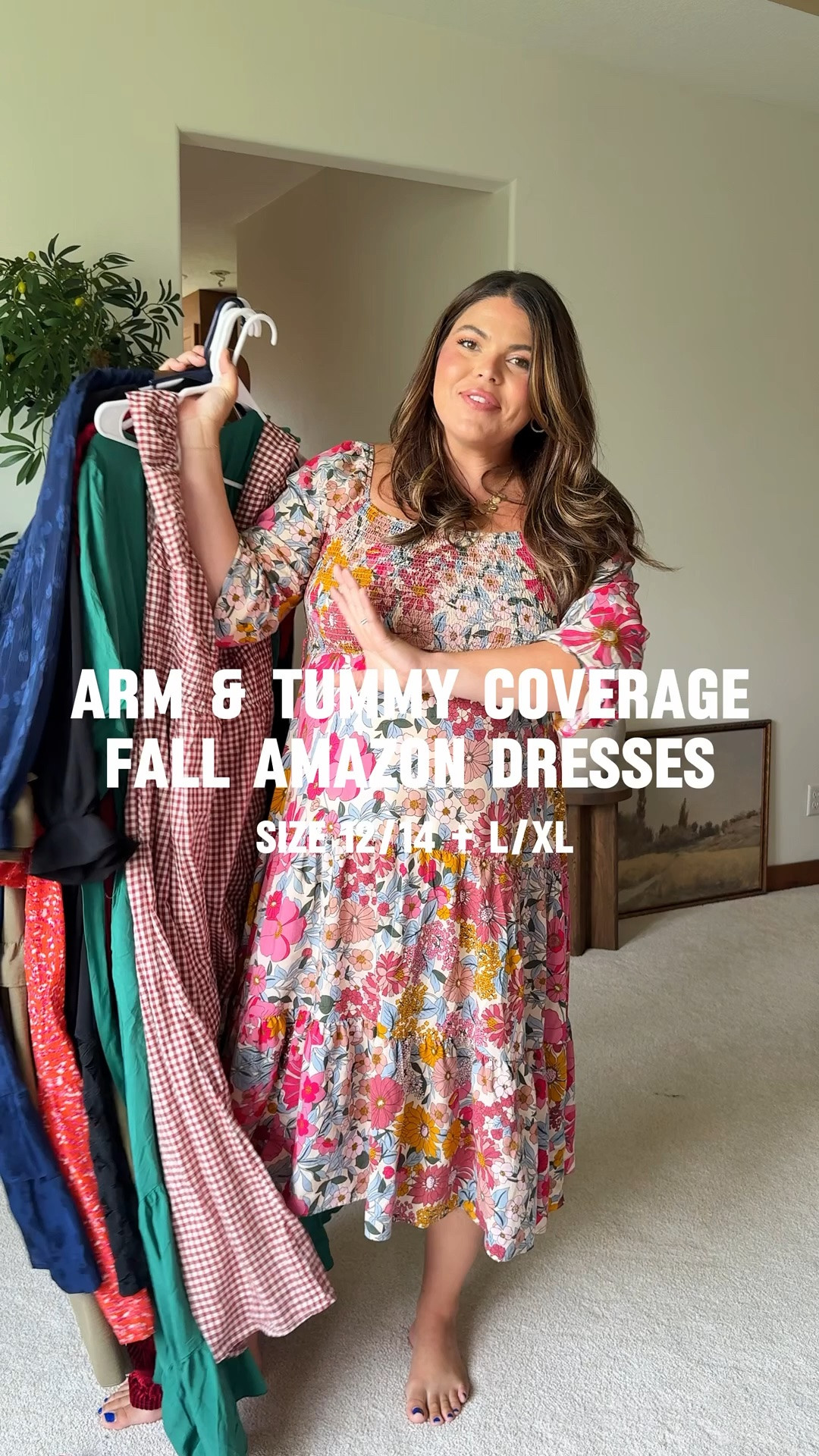 Arm + Tummy Coverage dresses for fall from Amazon 🤍 & while l’m always going to encourage you to show EVERYTHING off, sometimes you prefer a lil more coverage. I got you. 🩷

Save for outfit ideas for your next special event 
…..
Midsize fall dresses, Amazon fall dress 2026, #thicktummyapproved maternity outfits for fall, family photo dress, teacher outfit