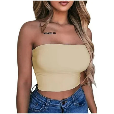 Dopebox Women s Casual Summer Solid Knit Strapless Basic Crop Bandeau Tube Top Beige XXL | Walmart (US)
