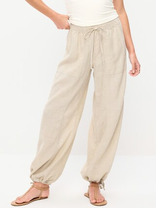 Mid-Rise Linen-Blend Utility Pants | Old Navy (US)