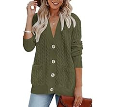 MEROKEETY Women's Long Sleeve Cable Knit Button Cardigan Sweater Open Front Outwear Coat with Poc... | Amazon (US)