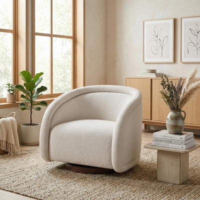 Christopher Knight Home Sabbo Modern Bouclé Swivel Chair with Solid Wood Base, Beige | Target