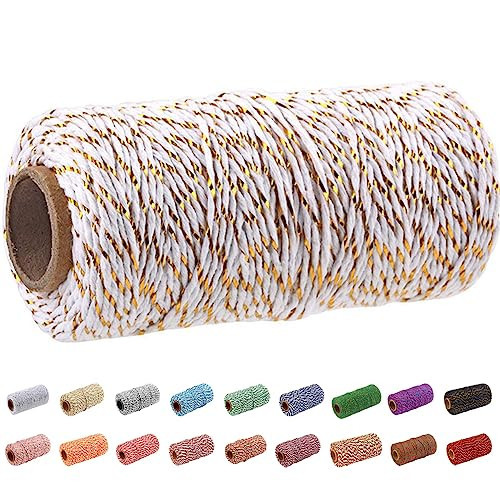 Twine String,328 Feet Christmas Twines White Gold Rope Bakers String Rope Craft Making Knitting Butchers Twine DIY packing, room decoration(White and gold) | Amazon (US)