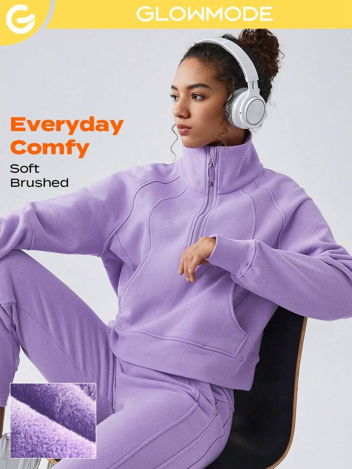 GLOWMODE Everyday Fleece Oversized Half-Zip Closure Red Sweatshirt With Thumbholes And Kangaroo P... | SHEIN