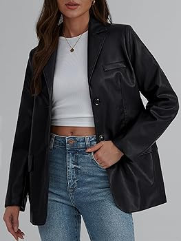 Trendy Queen Leather Jacket for Women Oversized Blazer Faux Suede Button Up Winter Coats Fashion ... | Amazon (US)