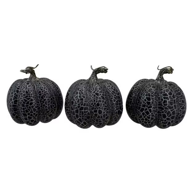 Northlight Set of 3 Black and Silver Fall Harvest Tabletop Pumpkins - 4.75" | Target