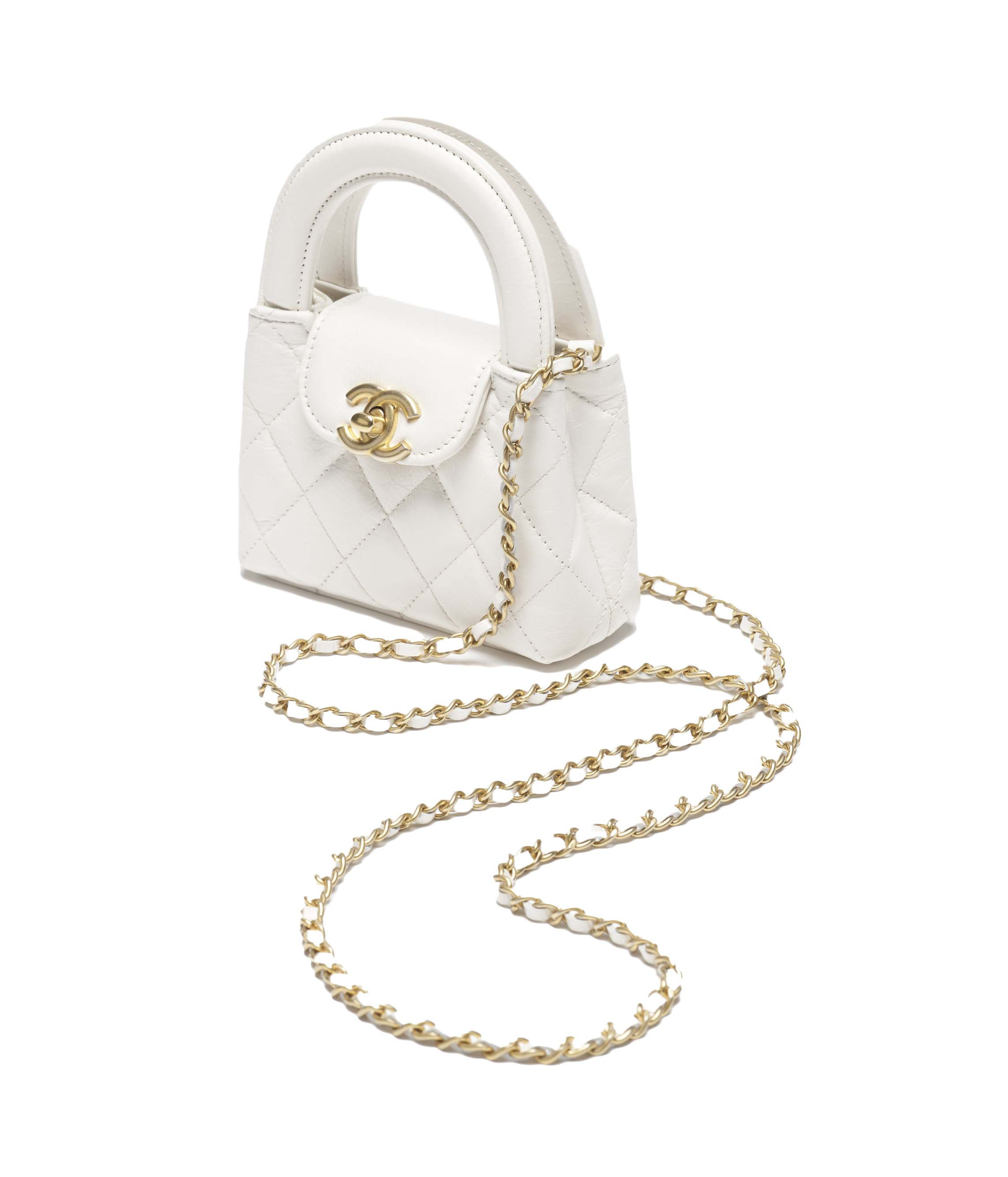 Women's Chanel Kelly Clutch with Chain Micro 23K Shiny Aged Calfskin in White | StockX