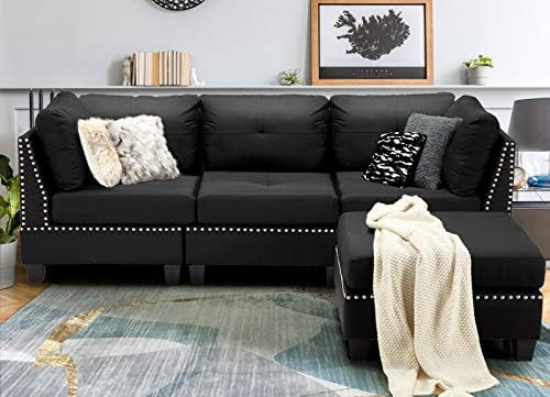 Esright 88.6” Convertible Sectional Sofa Couch with Ottoman, Modern Tufted Linen Fabric L-Shaped Cou | Amazon (US)