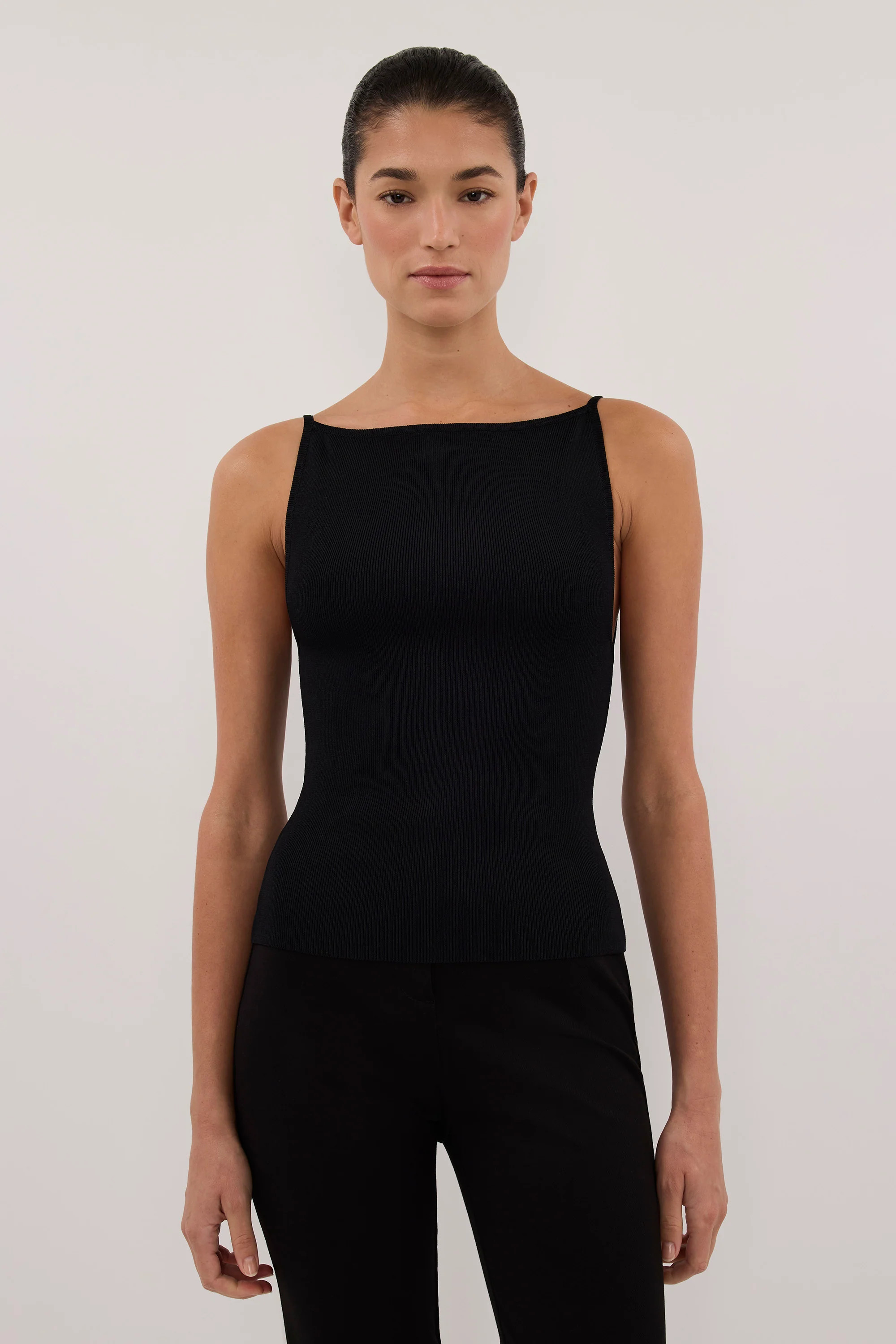 VIREYA BLACK BOAT NECK KNIT TOP | DISSH