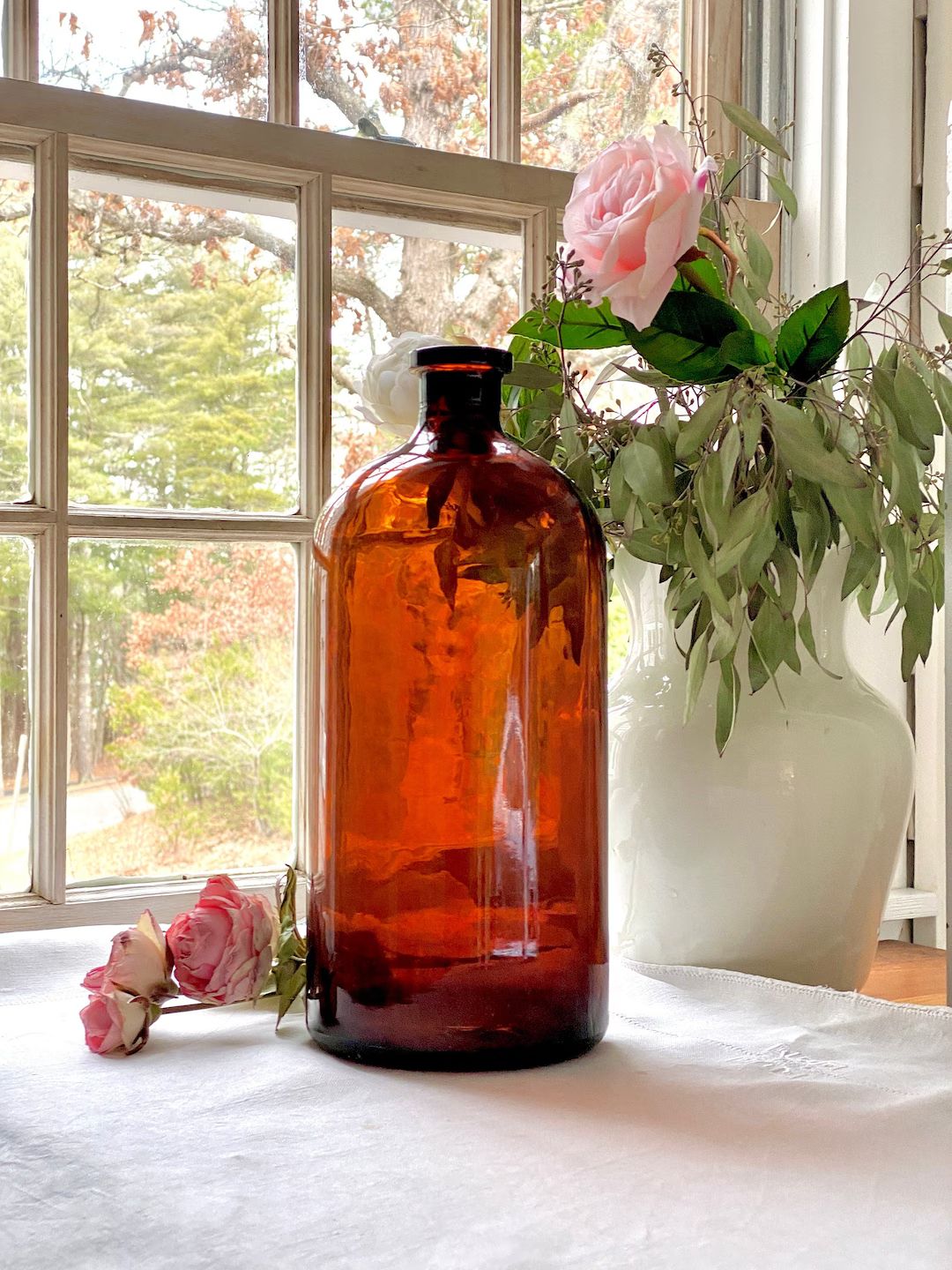 Vintage Large Amber Brown Glass Apothecary Bottle Owens - Etsy | Etsy (US)