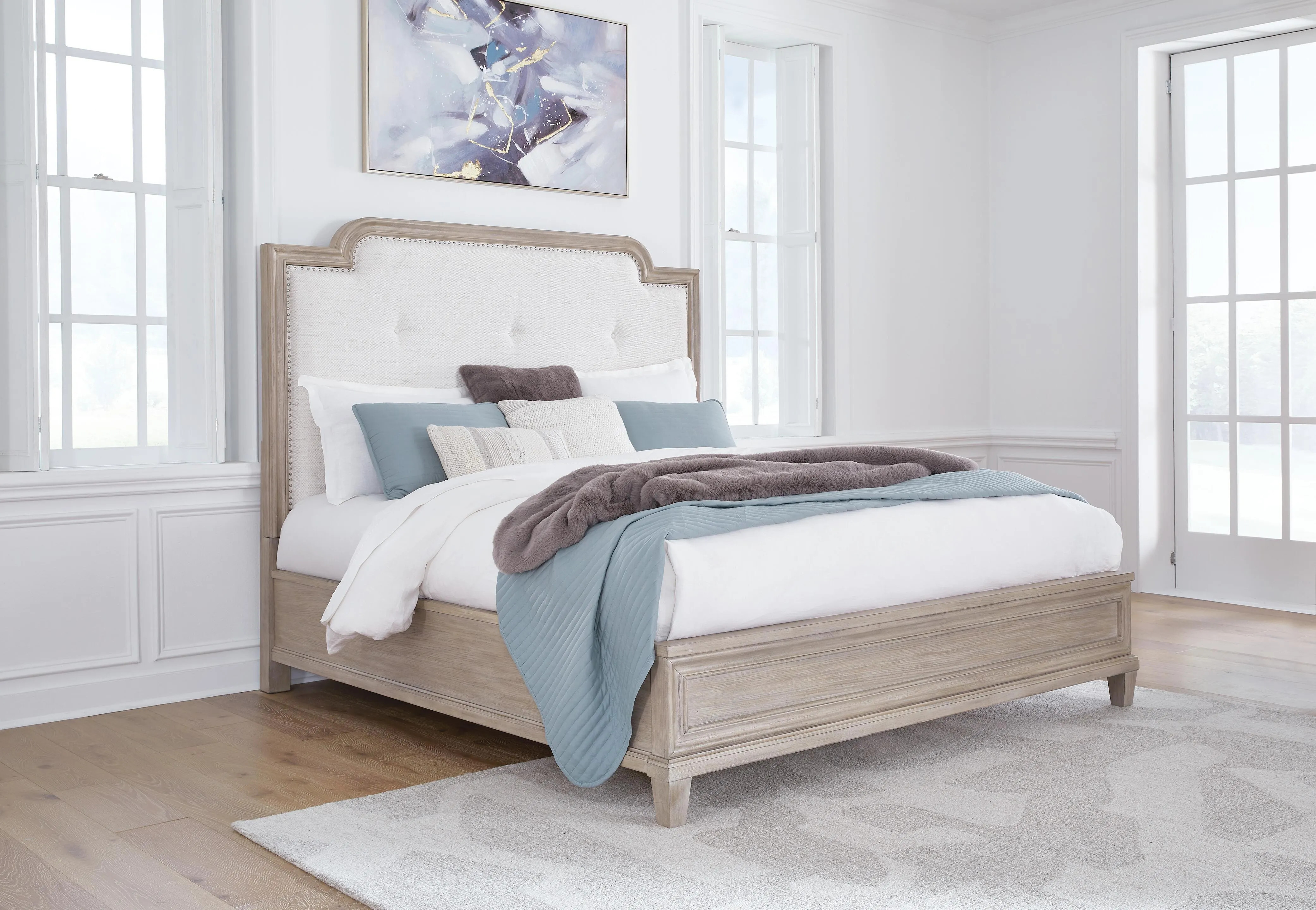 Jorlaina King Upholstered Panel Bed, Light Grayish Brown | Ashley