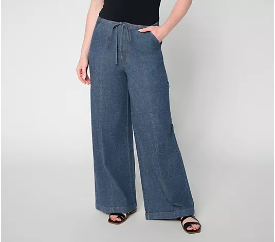 Peace Love World Regular Wide Leg Front Seam Full Leg Denim - QVC.com | QVC