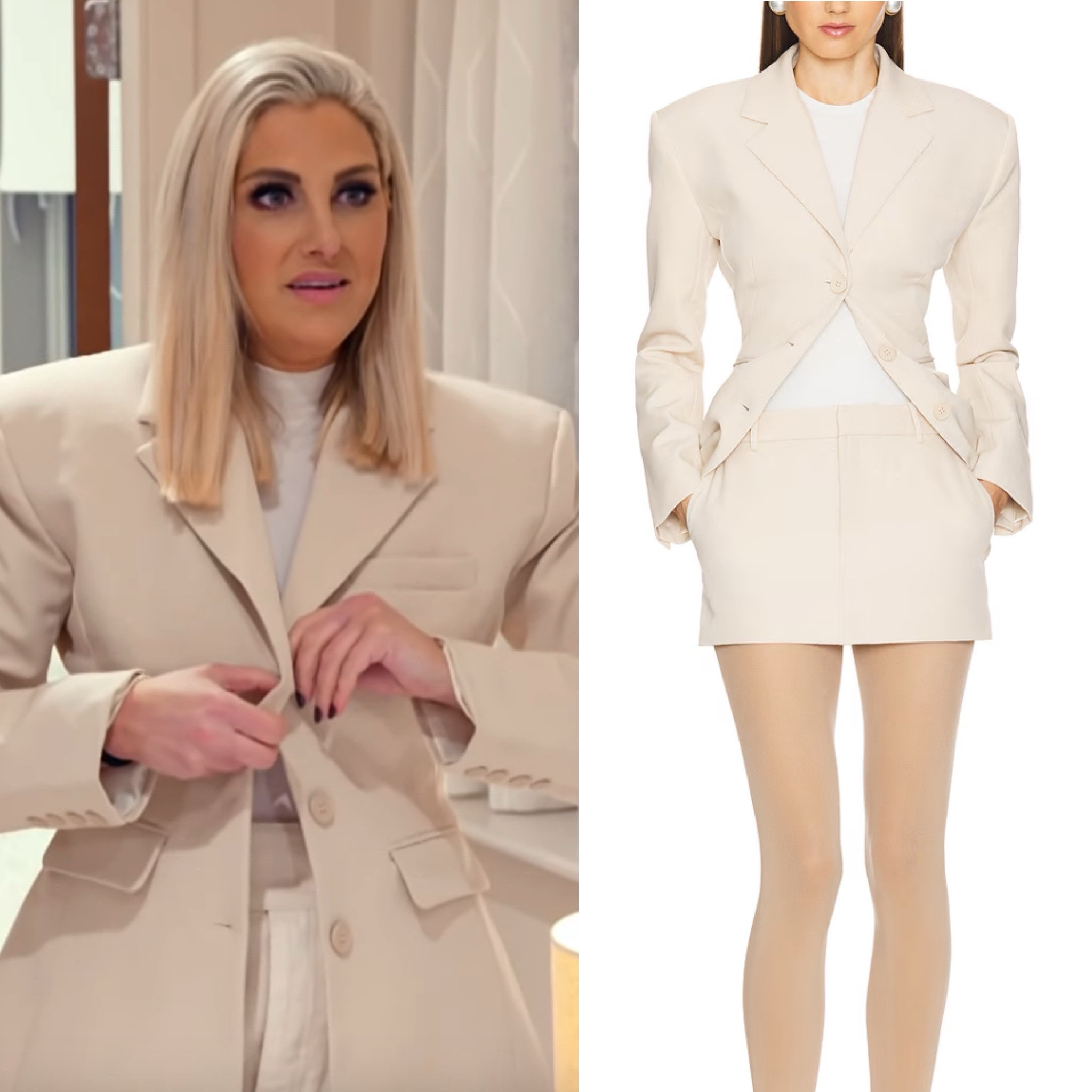 Gina Kirschenheiter’s Beige Blazer and Skirt 