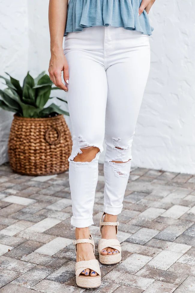 Everly Distressed White Skinny Jeans | Pink Lily