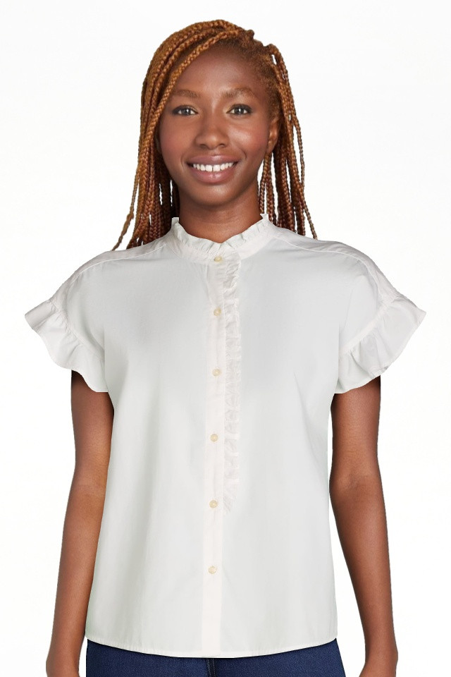 Free Assembly Women's and Women's Plus Ruffle Trim Neck Top with Short Sleeves, Sizes XS-4X - Wal... | Walmart (US)