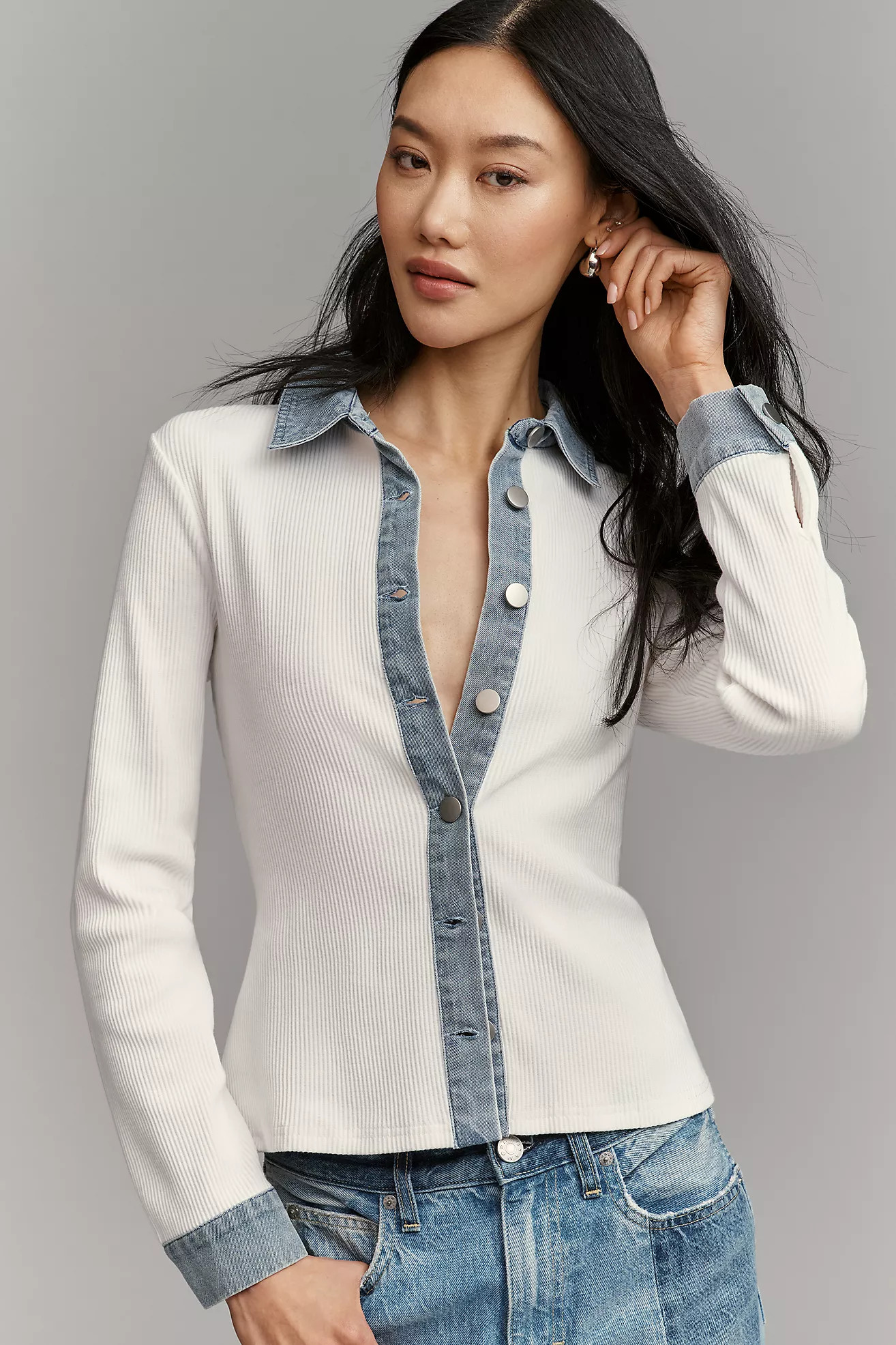 Dolan Left Coast Denim Mixed Cardigan | Anthropologie (US)