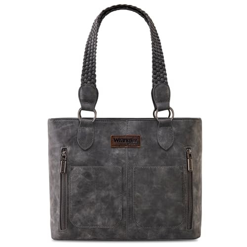 Wrangler Tote Bag for Women Multi Pockets shoulder bag western purse Medium leather like Handbags with Woven Top-Handle WG78-G8317GY | Amazon (US)