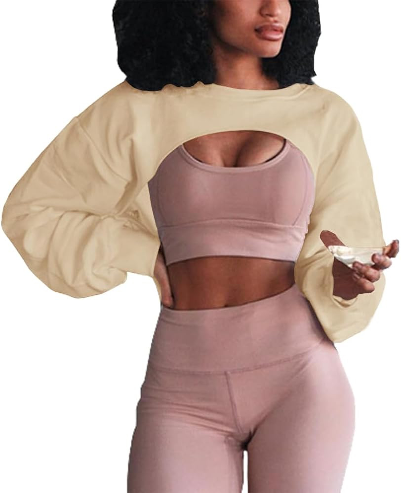 Artfish Women's Crewneck Long Sleeve Crop Tops Workout Gym Casual Cut-out Loose Cropped Sweatshir... | Amazon (US)