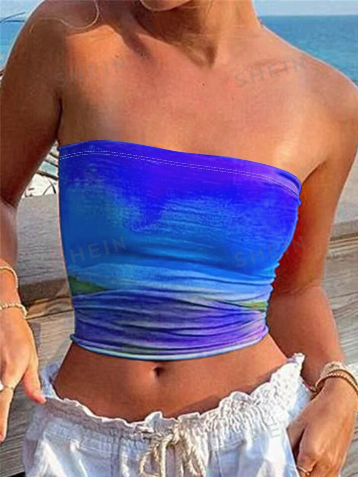 SHEIN EZwear Women's Gradient Bandeau Cropped Top | SHEIN