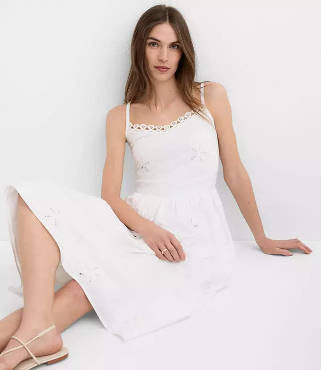 Floral Eyelet Strappy Midi Dress | LOFT