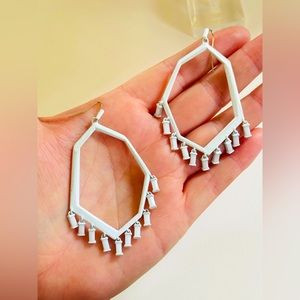 Kendra Scott Thomas White Matte Dangle Earrings Designer Crystal Statement Post | Poshmark
