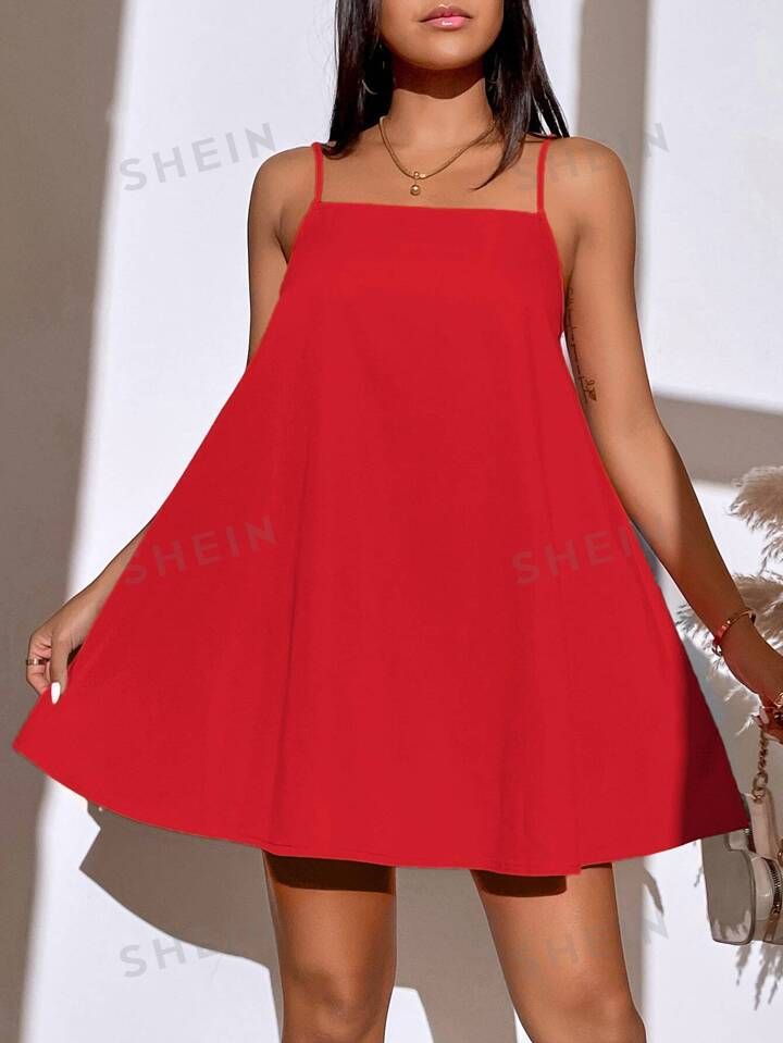 SHEIN Essnce Solid Backless Cami Dress | SHEIN