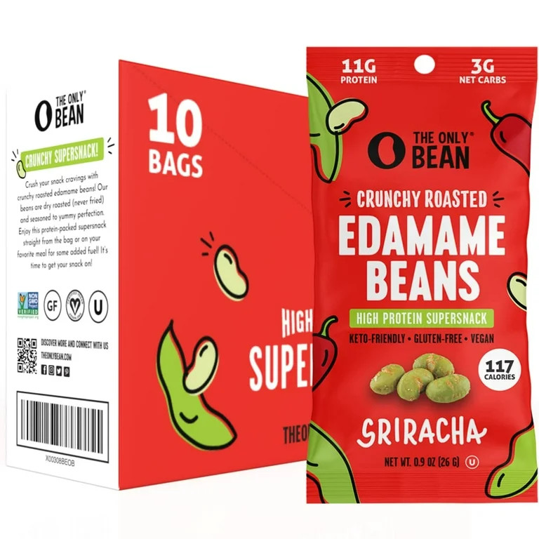 The Only Bean Crunchy Roasted Edamame Snacks (Sriracha), Protein Keto Snacks, Vegan, Low Calorie,... | Walmart (US)